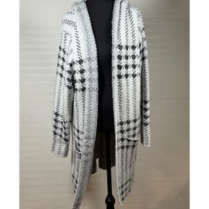 89th Madison fuzzy XL Cozy Hooded Long open front Cardigan Sweater casual office